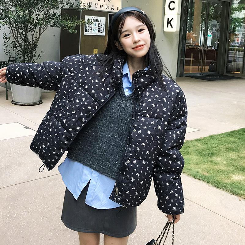 Neue Daunenjacke für Damen im Winter, Koreanischer Stil, florale Baumwolljacke, Kurzer Stil, Super schön für kleine Personen, Brotmantel und Baumwolljacke L von Joom DACH