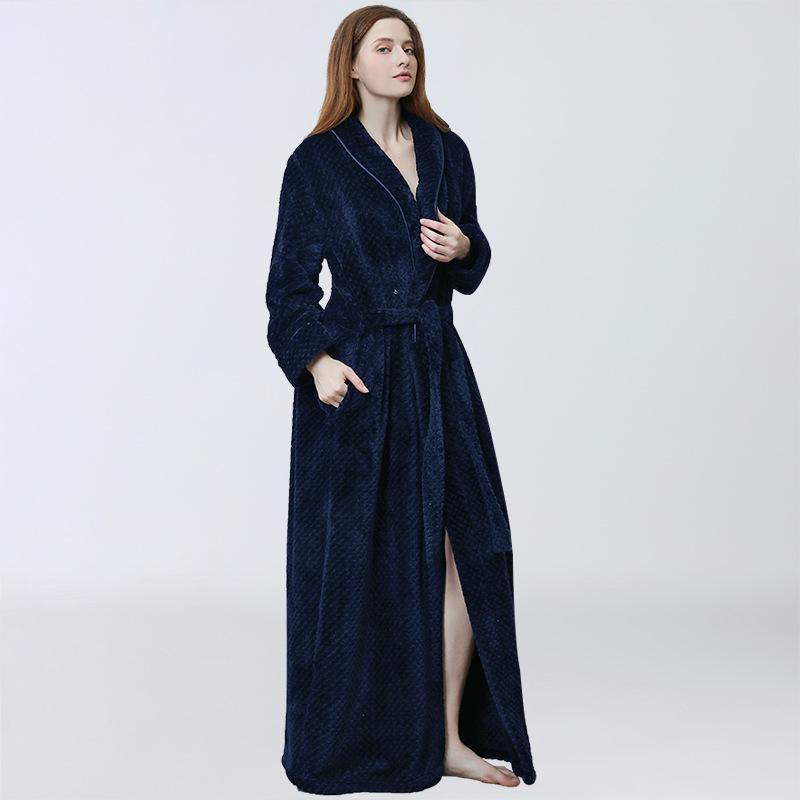 Neue Design Frauen Korallen Fleece Kleid Nacht Robe Lange Maxi Herbst Winter Dicke Warme Robe Kleid XL von Joom DACH