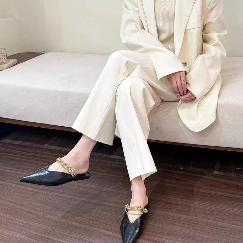 Neue Designer Spitzschuhe Spiegel Silber Leder Slipper Damen Kristallband Sommerschuhe Outdoor Pantoletten Niedriger Absatz Mules Sandalen 39 schwarz von Joom DACH