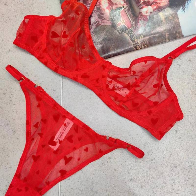 Neue Dessous Tangas Set Sexy Ultra Dünne Transparente Bh Frauen Bügel Push-Up-Bh Set Sommer Romantische Pfirsich Herz Unterwäsche M rot von Joom DACH