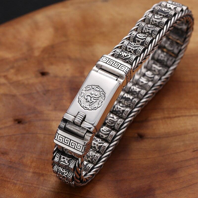 Neue Echt S925 Reinem Silber Mann Armband Hand-Woven Buddhistischen Sechs-charakter Mantra Revolver Persönlichkeit Glück Jungen geschenke 18cm von Joom DACH