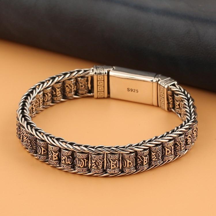 Neue Echt S925 Reinem Silber Mann Armband Hand-Woven Buddhistischen Sechs-charakter Mantra Revolver Persönlichkeit Glück Jungen geschenke 20cm von Joom DACH
