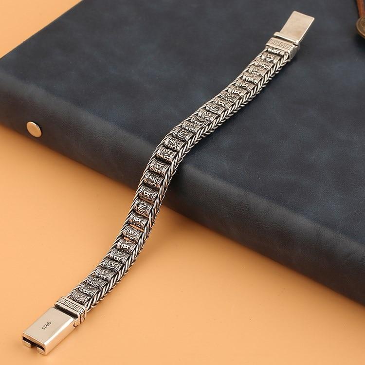 Neue Echt S925 Reinem Silber Mann Armband Hand-Woven Buddhistischen Sechs-charakter Mantra Revolver Persönlichkeit Glück Jungen geschenke 20cm von Joom DACH