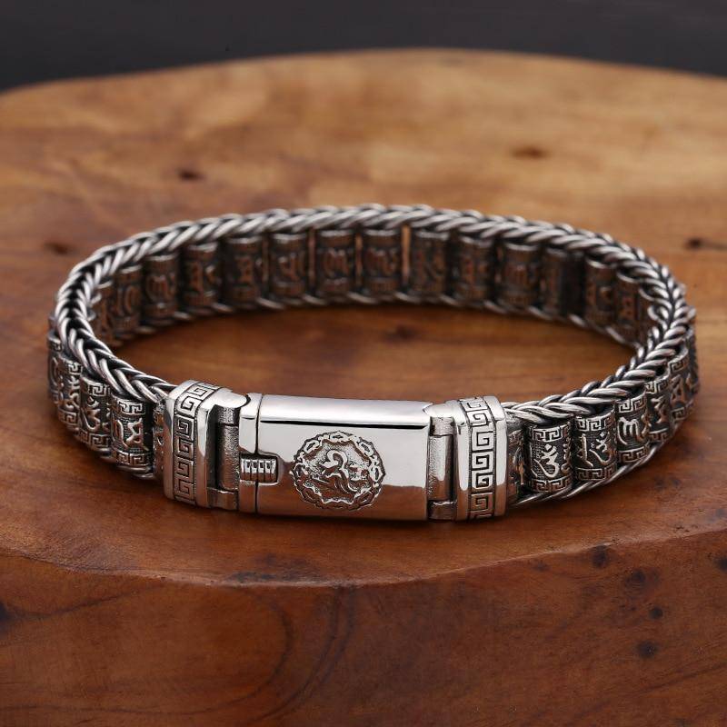 Neue Echt S925 Reinem Silber Mann Armband Hand-Woven Buddhistischen Sechs-charakter Mantra Revolver Persönlichkeit Glück Jungen geschenke 22cm von Joom DACH