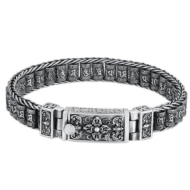 Neue Echt S925 Reinem Silber Mann Armband Hand-Woven Buddhistischen Sechs-charakter Mantra Revolver Persönlichkeit Glück Jungen geschenke 22cm von Joom DACH