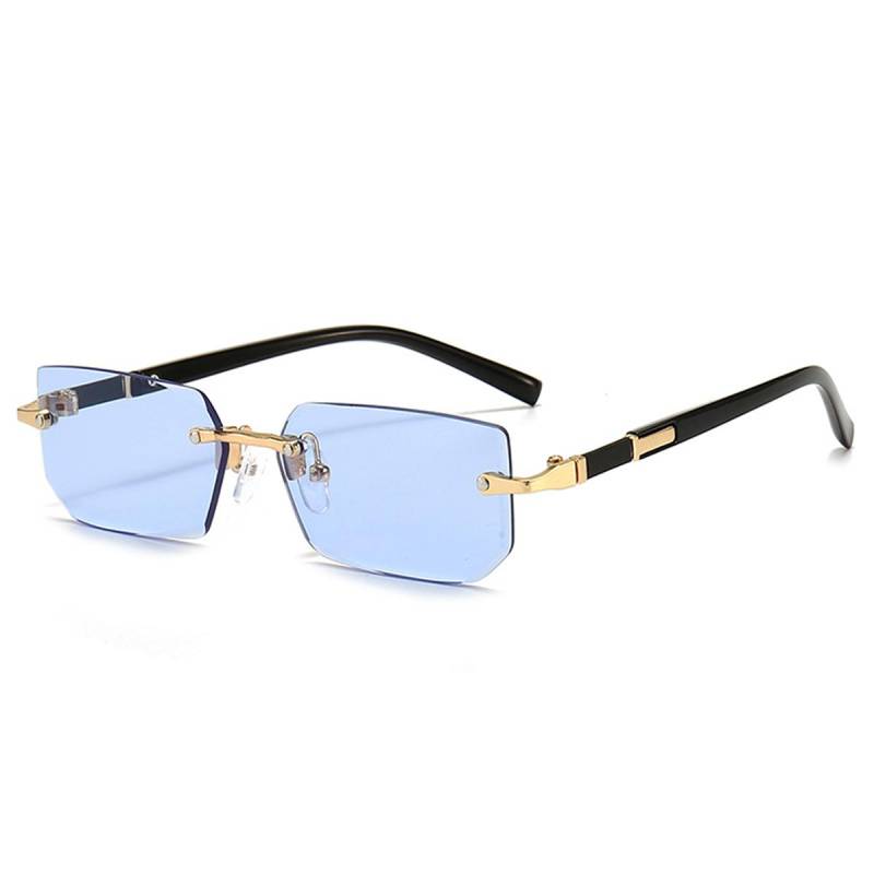 Neue Europäische und Amerikanische Business-Stil Herren Randlose Mode Sonnenbrille Metallverzierte Sonnenbrille Weibliche Persönlichkeit Gelee-farbene Sonnenbrille. blau von Joom DACH
