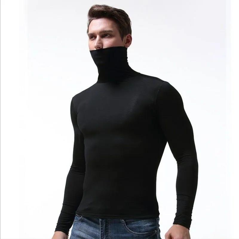 Neue Flexible Baumwolle Herbst Winter Männer Unterwäsche Pullover Rollkragen Einfarbig Casual Pullover männer Slim Fit Marke Gestrickte Pullover 3XL schwarz von Joom DACH