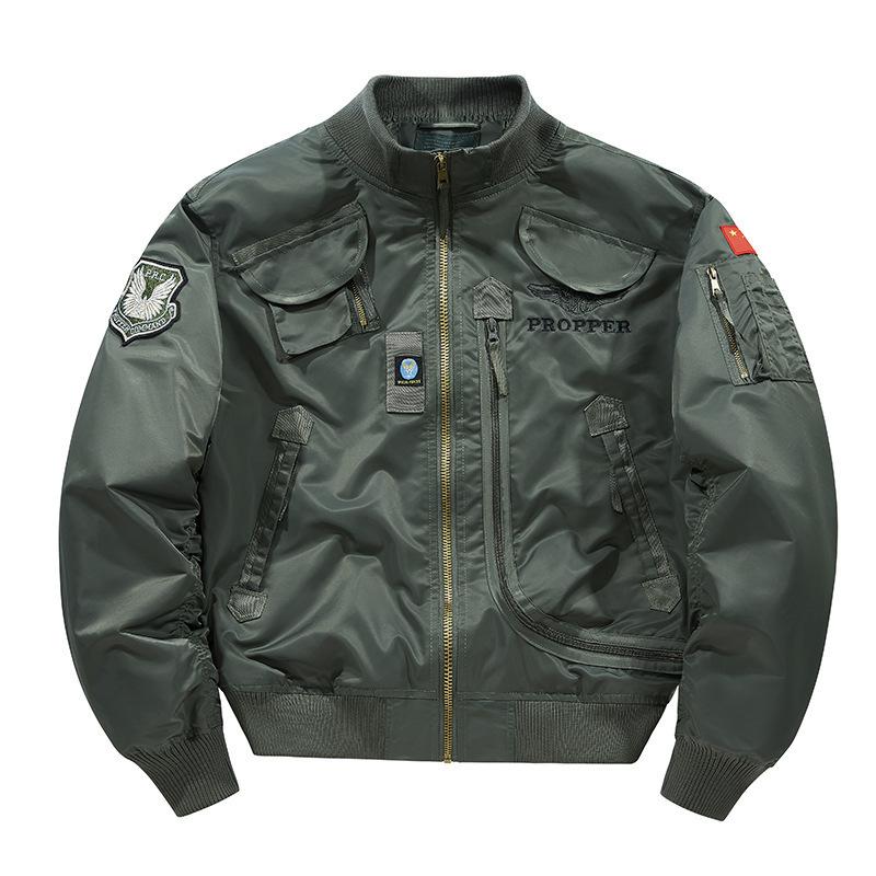 Neue Fliegerjacke für Herren, Frühlingsmantel, große Größe, Baseball-Trikot, Reißverschluss-Strickjacke mit mehreren Taschen 2XL von Joom DACH