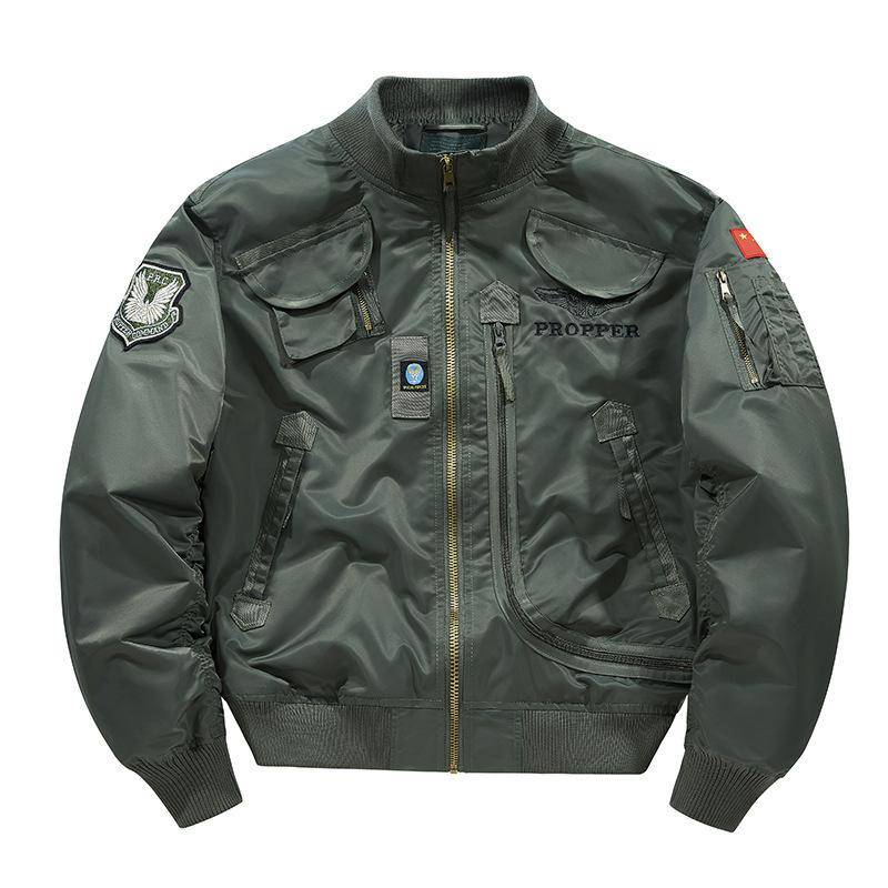 Neue Fliegerjacke für Herren, Frühlingsmantel, große Größe, Baseball-Trikot, Reißverschluss-Strickjacke mit mehreren Taschen 2XL von Joom DACH