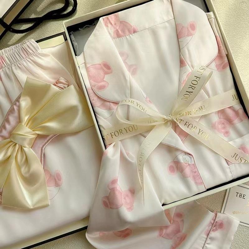 Neue Frau Koreanische Frühling und Herbst Ice Silk Pyjamas Homewear Set Mädchen Langarm Pyjamas Süße und Niedliche Pyjamas Homewear Set M rosa von Joom DACH