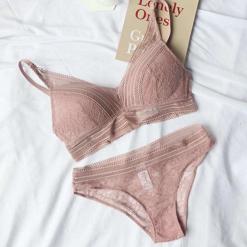Neue Frauen 4 Farbe Unterwäsche Französisch Draht-Freies Ultra-dünne Bralette Sexy Spitze Dreieck Tasse Push-Up Bh Set baumwolle Bh und Höschen L rosa von Joom DACH