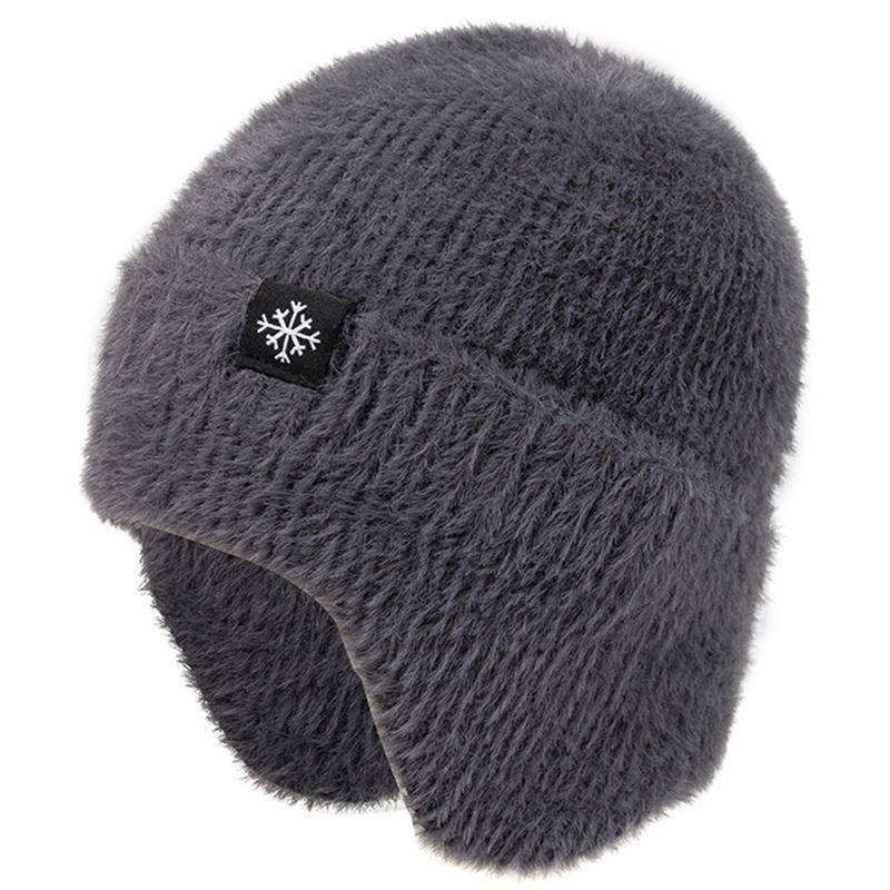 Neue Frauen Candy Farben Earflap Winter Hut Mode Faux Pelz Gestrickte Hut Kpop Stil Weichen Beanie Hüte Weibliche Streetwear Kappe 54cm-58cm dunkelgrau von Joom DACH