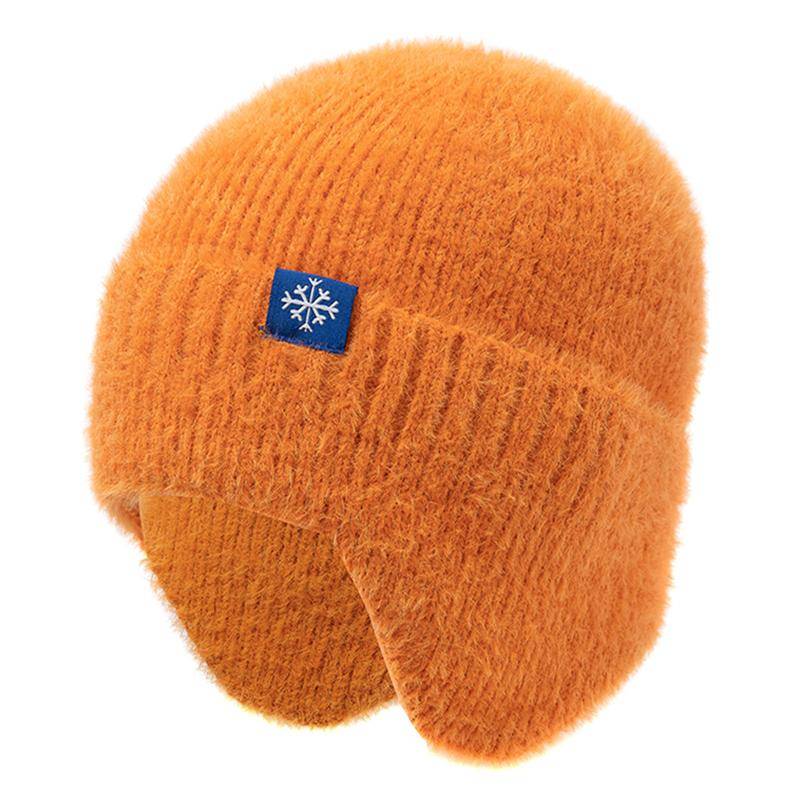 Neue Frauen Candy Farben Earflap Winter Hut Mode Faux Pelz Gestrickte Hut Kpop Stil Weichen Beanie Hüte Weibliche Streetwear Kappe 54cm-58cm orange von Joom DACH