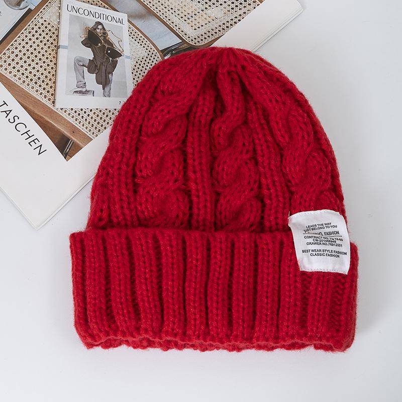 Neue Frauen Candy Farben Winter Hut Mode Tuch Label Gestrickte Hut Kpop Stil Weiche Beanie Hüte Für Frauen Streetwear Winter kappe rot von Joom DACH