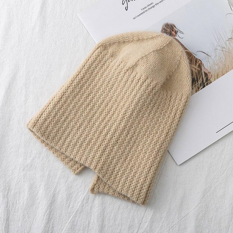 Neue Frauen Hut Kpop Stil Herbst Und Winter Hut Weiche Beanie Hüte Für Frauen Freizeit Zurück Split Teenager Pferdeschwanz gestrickte Kappe 54cm-58cm beige von Joom DACH