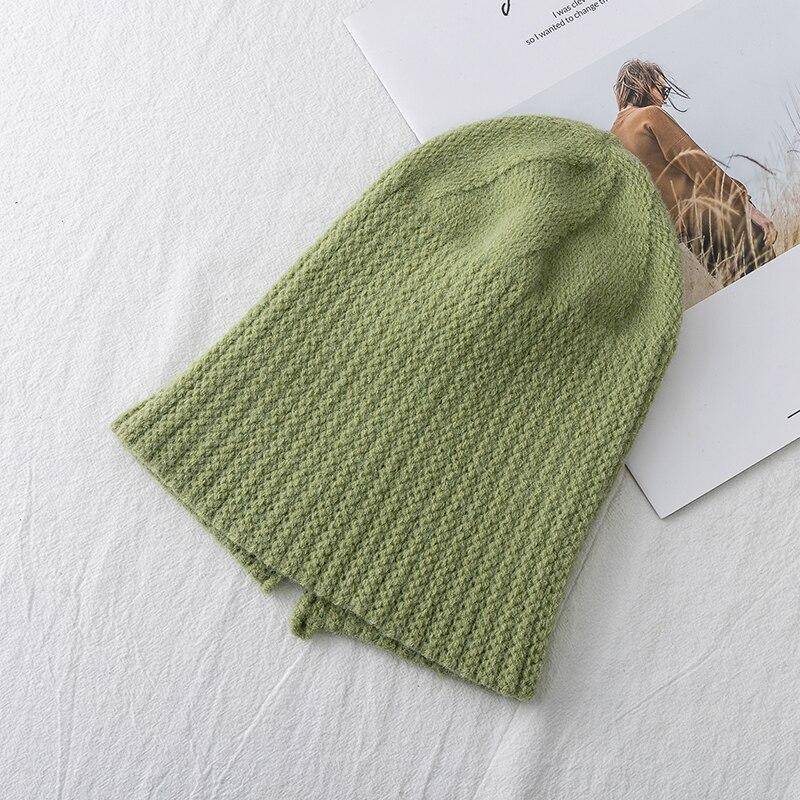 Neue Frauen Hut Kpop Stil Herbst Und Winter Hut Weiche Beanie Hüte Für Frauen Freizeit Zurück Split Teenager Pferdeschwanz gestrickte Kappe 54cm-58cm grün von Joom DACH