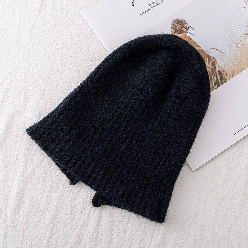 Neue Frauen Hut Kpop Stil Herbst Und Winter Hut Weiche Beanie Hüte Für Frauen Freizeit Zurück Split Teenager Pferdeschwanz gestrickte Kappe 54cm-58cm schwarz von Joom DACH