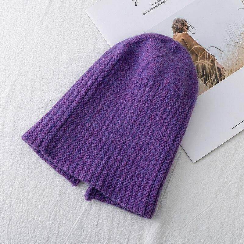 Neue Frauen Hut Kpop Stil Herbst Und Winter Hut Weiche Beanie Hüte Für Frauen Freizeit Zurück Split Teenager Pferdeschwanz gestrickte Kappe 54cm-58cm violett von Joom DACH