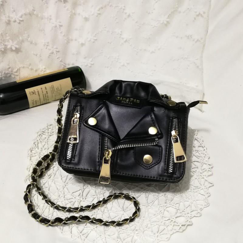 Neue Frauen Kette Motorrad Schulter Nieten Jacke Taschen Umhängetasche Leder Handtaschen für Mädchen schwarz von Joom DACH