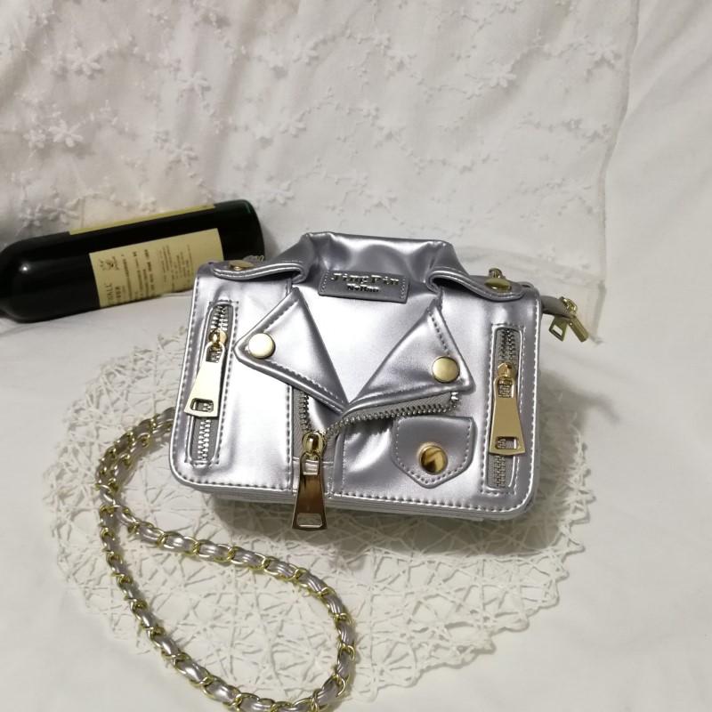 Neue Frauen Kette Motorrad Schulter Nieten Jacke Taschen Umhängetasche Leder Handtaschen für Mädchen silber von Joom DACH