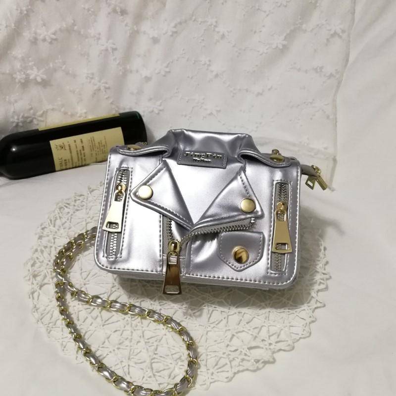 Neue Frauen Kette Motorrad Schulter Nieten Jacke Taschen Umhängetasche Leder Handtaschen für Mädchen silber von Joom DACH