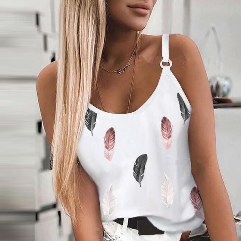 Neue Frauen Mode Sommer Casual Feder Drucken Spaghetti-trägern Ärmellose Tank Tops 4XL weiß Neue Frauen Mode Sommer Casual Feder Drucken Spaghetti-trägern Ärmellose Tank Tops 4XL weiß von Joom DACH