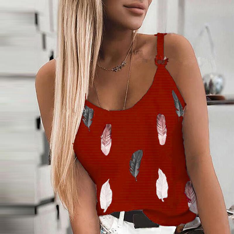 Neue Frauen Mode Sommer Casual Feder Drucken Spaghetti-trägern Ärmellose Tank Tops 5XL rot Neue Frauen Mode Sommer Casual Feder Drucken Spaghetti-trägern Ärmellose Tank Tops 5XL rot von Joom DACH