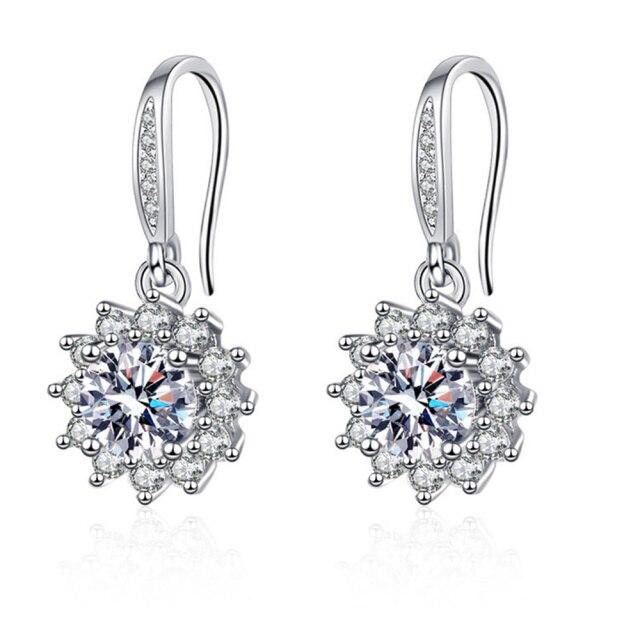 Neue Frauen Ohrring Anhänger 925 Silber Sonne Blume Ohr Haken Studs Micro-intarsien Zirkon EIN Paar Piercing Hoops Ohrring Schmuck geschenk von Joom DACH