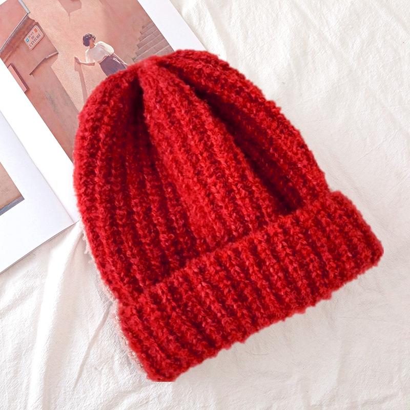 Neue Frauen Slouchy Winter Hut Mode Schmücken Manschette Beanie Hut Warme Winter Kappe Für Weibliche Casual Streetwear Gestrickte Hut 55cm-60cm rot von Joom DACH