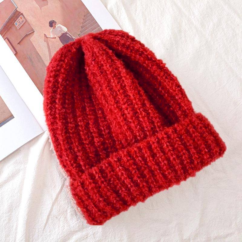 Neue Frauen Slouchy Winter Hut Mode Schmücken Manschette Beanie Hut Warme Winter Kappe Für Weibliche Casual Streetwear Gestrickte Hut 55cm-60cm rot von Joom DACH