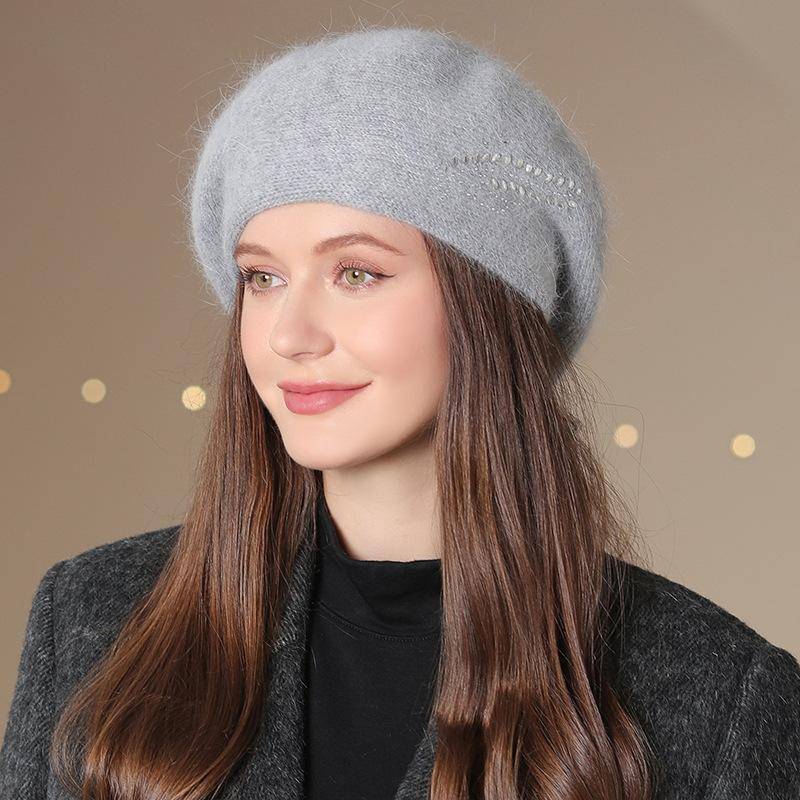 Neue Frauen Winter Baskenmütze Hut Mode Schmücken Warme Winter Kappe Für Weibliche Casual Streetwear Gestrickte Hut 55cm-58cm grau von Joom DACH