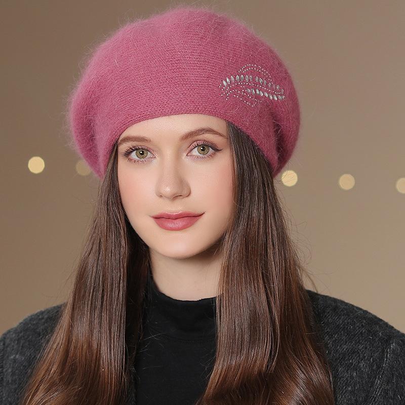 Neue Frauen Winter Baskenmütze Hut Mode Schmücken Warme Winter Kappe Für Weibliche Casual Streetwear Gestrickte Hut 55cm-58cm rosa von Joom DACH