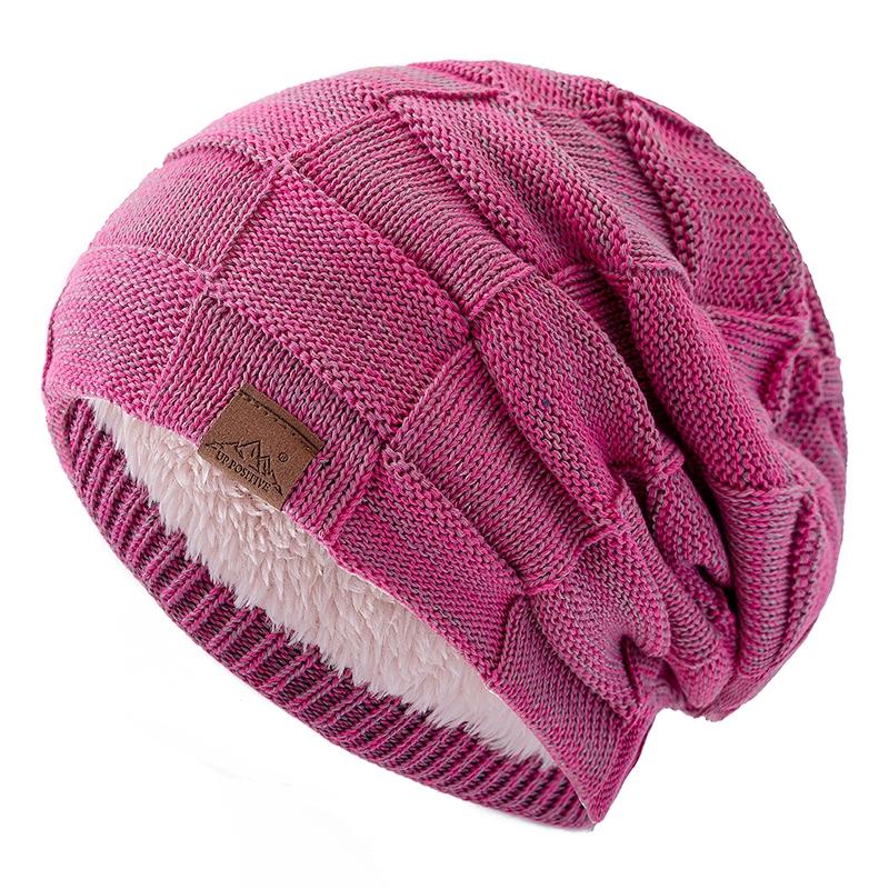 Neue Frauen Winter Hüte Mode Slouchy Warm Beanie Hut Weibliche Multicolor Mischen Farbe Design Streetwear Kappe 56cm-60cm rose rot von Joom DACH