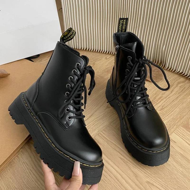 Neue Freizeitschuhe Damen Leder Chelsea Damen Klassische Punk Damen Goth Schuhe High Heel Stiefel Damen Botas Mujer Plateau Schuhe 35 schwarz von Joom DACH