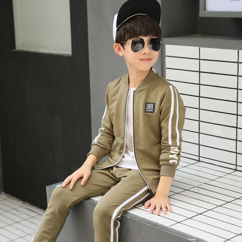 Neue Frühjahr 4-12 Jahre Jungen Kleidung Sets Teenager Baby Jungen Sport Kleidung Schule Kinder Anzug Sets Uniform Jungen jacken Hosen 120 armee grüne von Joom DACH