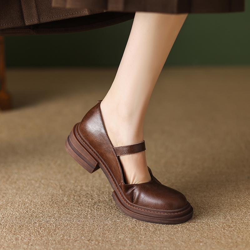 Neue Frühjahr Frauen Schuhe Casual Slipper Runde Kappe Frauen Pumps Schuhe Frau Blockabsatz Schuhe Gürtel Schnalle Plattform Heels 38 braun von Joom DACH