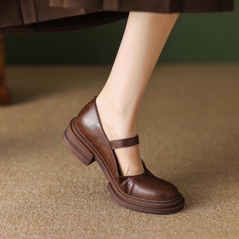 Neue Frühjahr Frauen Schuhe Casual Slipper Runde Kappe Frauen Pumps Schuhe Frau Blockabsatz Schuhe Gürtel Schnalle Plattform Heels 38 braun von Joom DACH