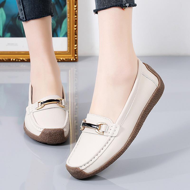 Neue Frühling /Herbst Übergröße Damen Ballerinas Frau Freizeitschuhe Slipper Loafer Echtes Leder Mokassins Damen Bootsschuhe 37 beige von Joom DACH