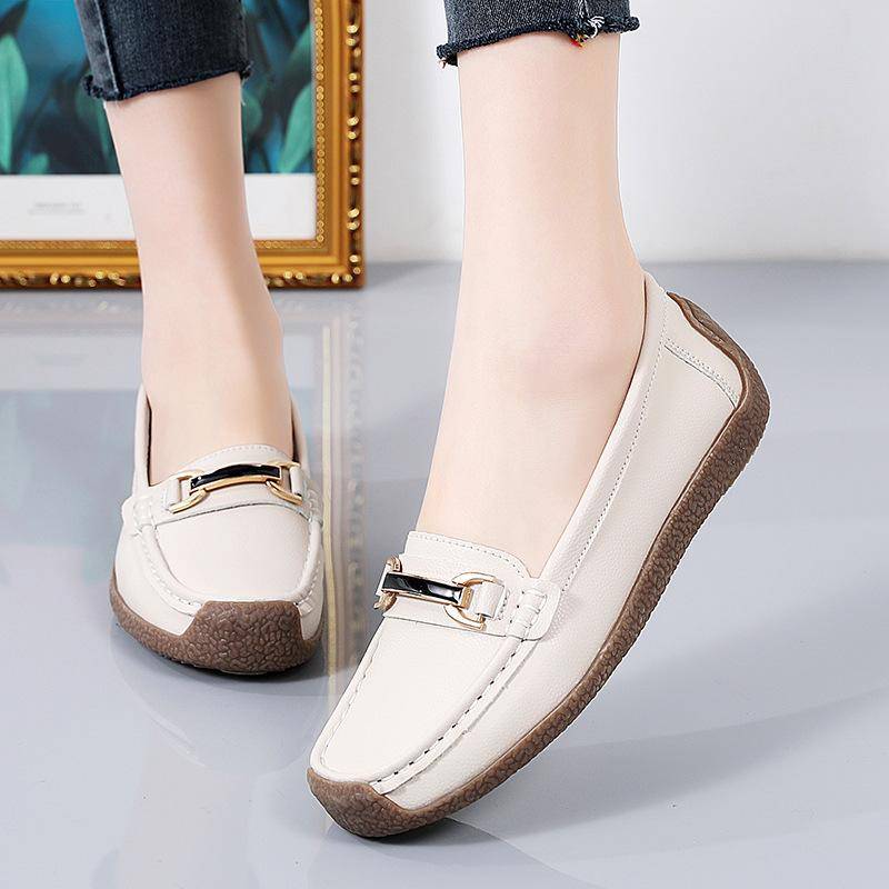 Neue Frühling /Herbst Übergröße Damen Ballerinas Frau Freizeitschuhe Slipper Loafer Echtes Leder Mokassins Damen Bootsschuhe 37 beige von Joom DACH