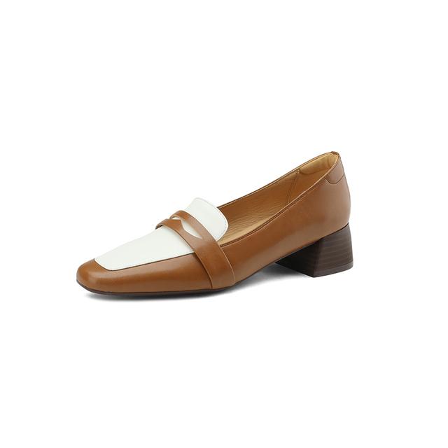 Neue Frühling Damen Schuhe Leder Damen Slipper Quadratische Zehenpartie Klobige Absatzschuhe Damen Lässig Retro Damen Pumps Zaptos De Mujer 35 braun von Joom DACH