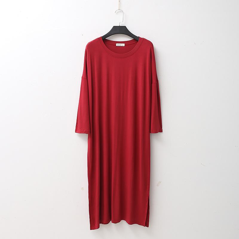 Neue Frühling und Herbst Damen Modal Kleid Einfarbig Lose Große Größe Casual Nacht Rock Hause Rock Weibliche Nachthemd Schlaf Tragen 2XL von Joom DACH