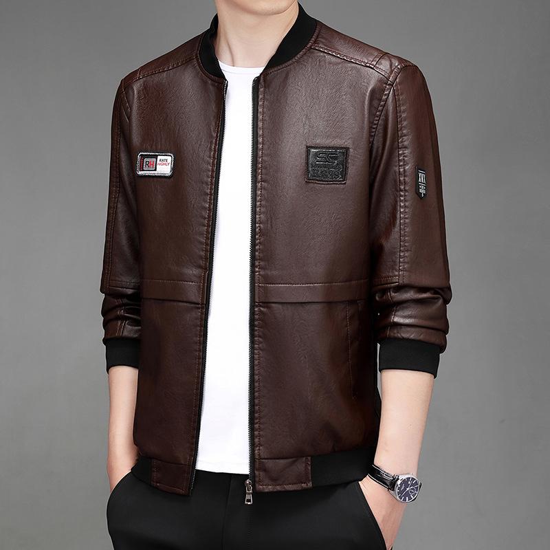 Neue Frühlings-, Herbst- und Winterjacke im koreanischen Stil, schlanke und trendige, verdickte Motorradjacke für Herren, Lederjacke 5XL von Joom DACH