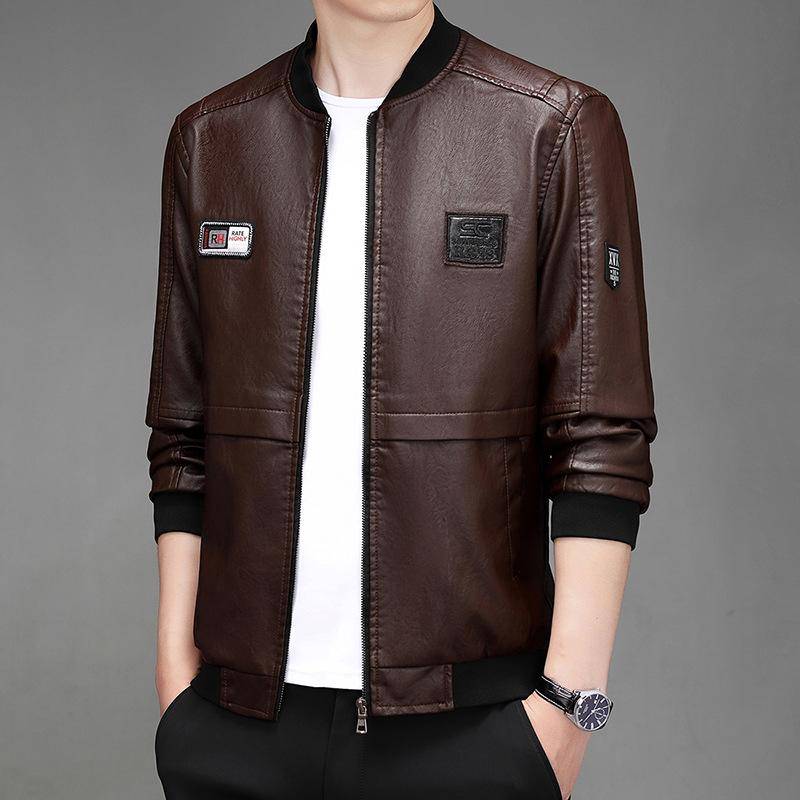 Neue Frühlings-, Herbst- und Winterjacke im koreanischen Stil, schlanke und trendige, verdickte Motorradjacke für Herren, Lederjacke 5XL von Joom DACH