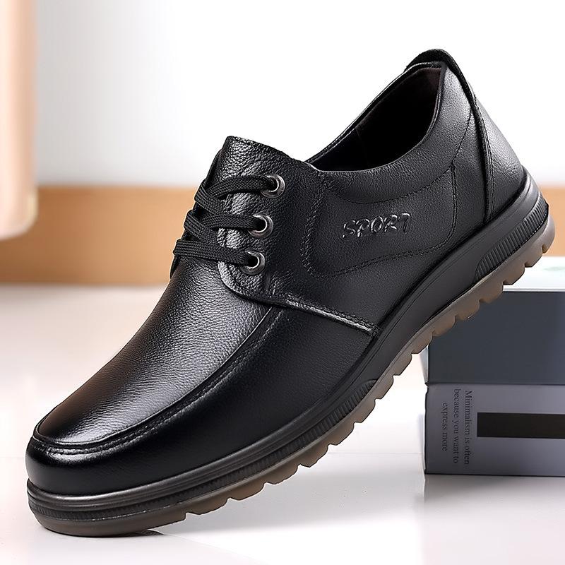 Neue Frühlingsschuhe für Herren, Oberschicht aus Rindsleder, runde Zehenpartie, Herren-Business-Casual-Lederschuhe, Rindfleischsehne unten, Papa-Schuhe 44 von Joom DACH