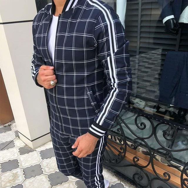 Neue Gentleman Plaid Männer der Trainingsanzug Sets Casual Zipper Jacke Mantel Sport Anzug Hohe Qualität 3D Druck Mode 2-stück Männer Kleidung L von Joom DACH