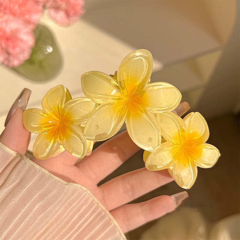 Neue Haarklammern mit Blumen in Bonbonfarben für Frauen, süßer großer Haifischclip mit Farbverlauf, Haarklammer, Krabbenklemme, Haarspangen, Haar-Accessoires gelb von Joom DACH