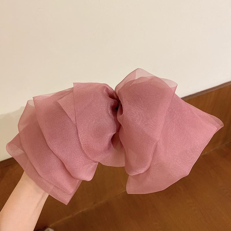 Neue Haarnadel mit Schleife für Frauen, süße Haarspange aus Satinstoff, koreanischer Chiffon-Pferdeschwanz, übergroße mehrschichtige Haarnadel, Haarschmuck rosa von Joom DACH