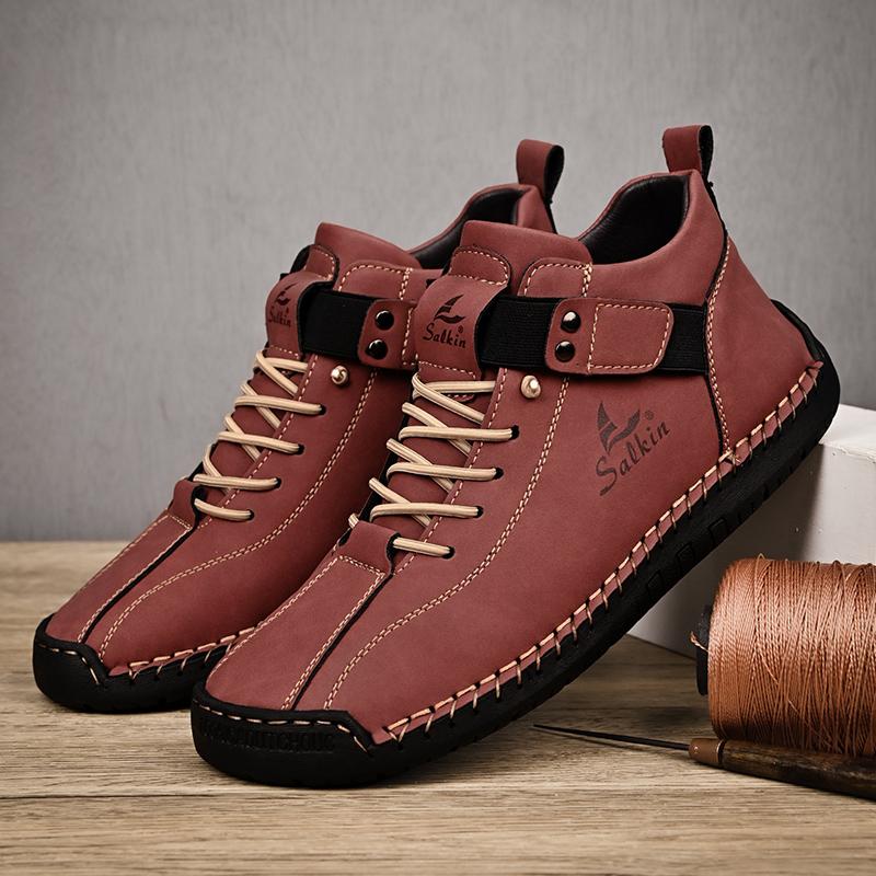 Neue Handgefertigte Leder Freizeitschuhe Herren Design Sneakers Mann Atmungsaktive Lederschuhe Herren Stiefeletten Outdoor 39 rot von Joom DACH