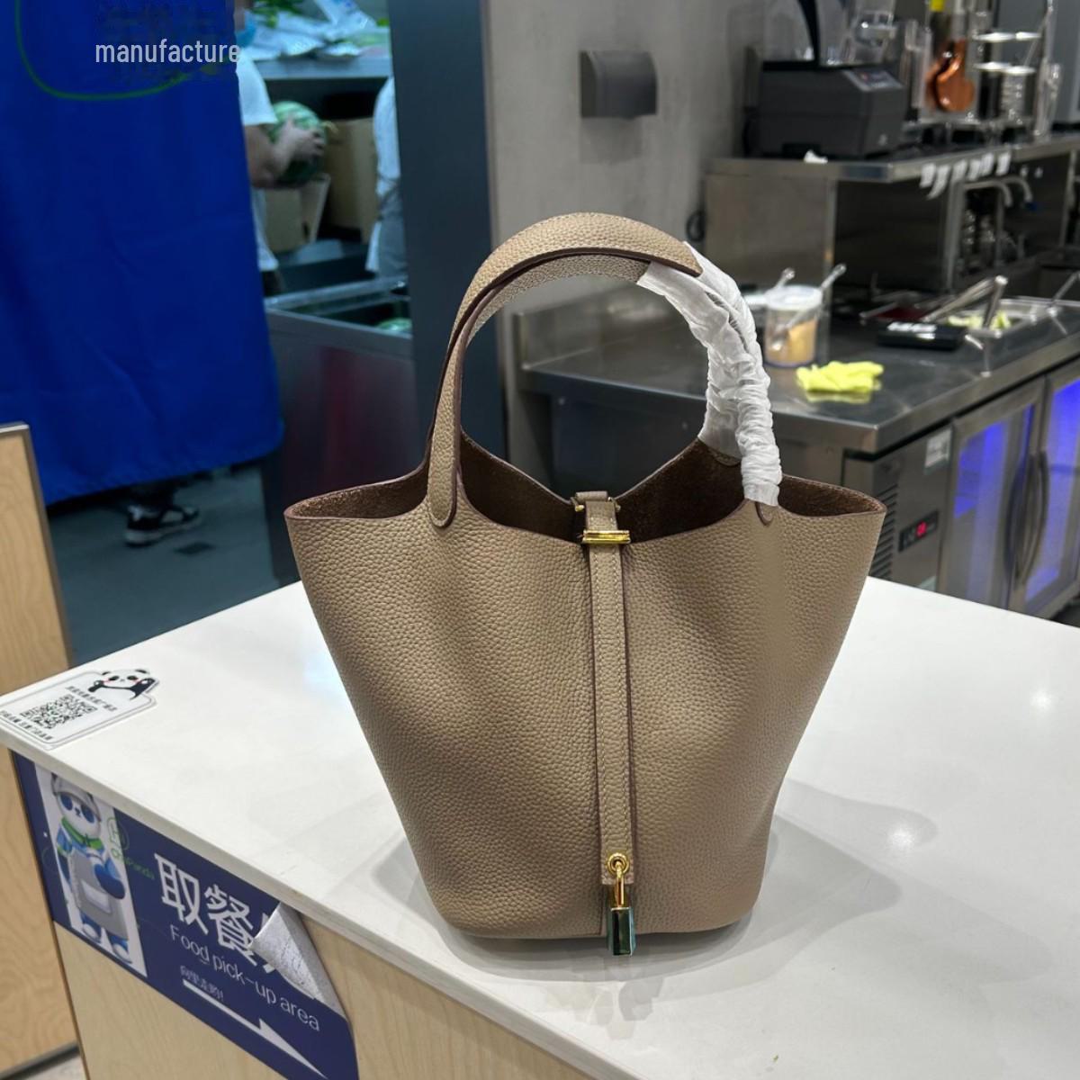 Neue Handtasche aus Lychee-Grain-Leder für Damen Medium 22CM von Joom DACH