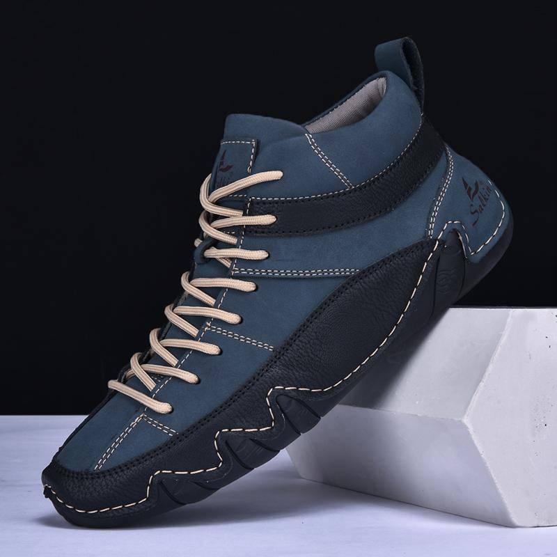Neue Herbst Handgemachte Leder Männer Stiefel Design Turnschuhe Mann Atmungsaktiv Casual Leder Schuhe Männer Stiefeletten Outdoor-Mode 39 blau von Joom DACH